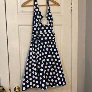 A line halter dress flower blue polkadot